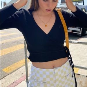 Lisa Says Gah Lucille Wrap Tie Top Navy